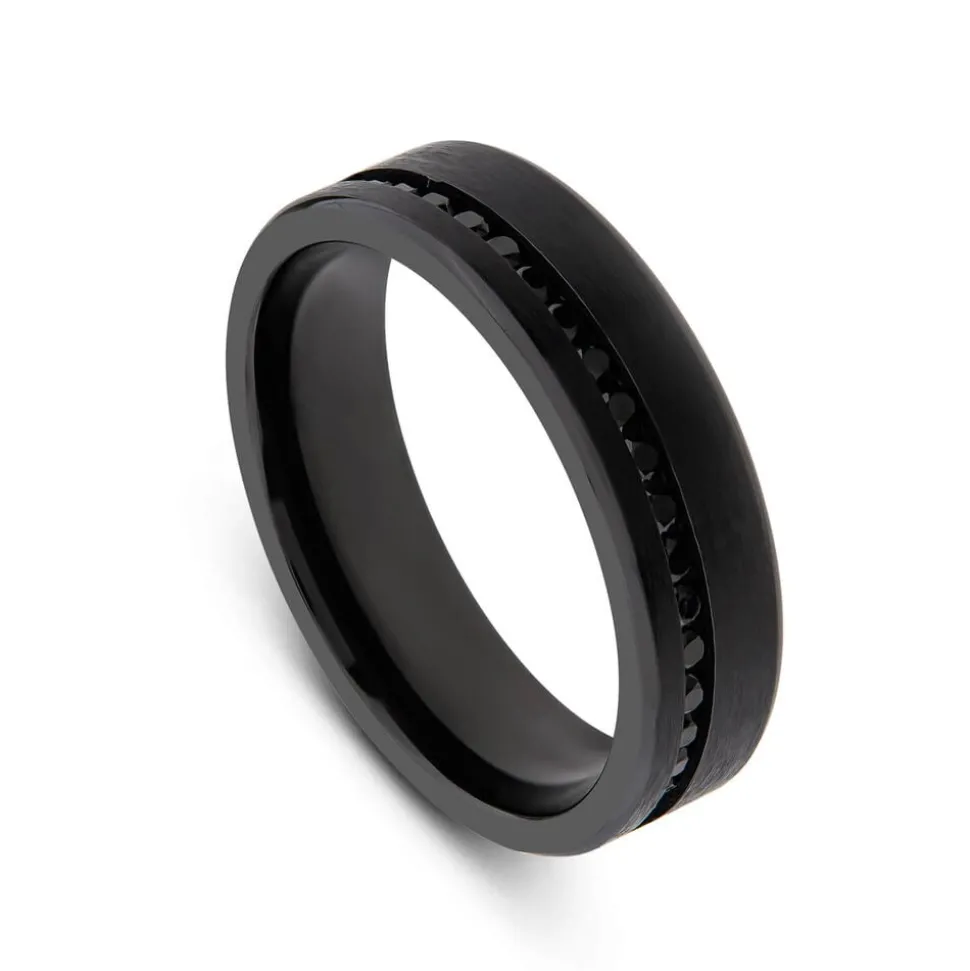 Black Titanium Black Cubic Zirconia Line Mens Ring