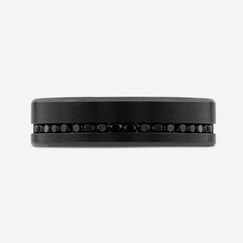 Black Titanium Black Cubic Zirconia Line Mens Ring