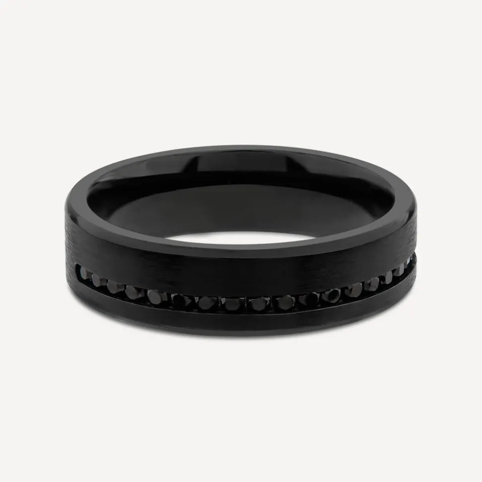 Black Titanium Black Cubic Zirconia Line Mens Ring