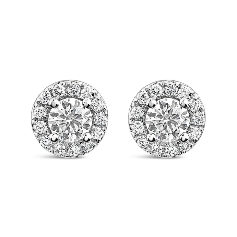 Born 9ct White Gold Lab Grown 0.82ct Diamond Halo Stud Earrings