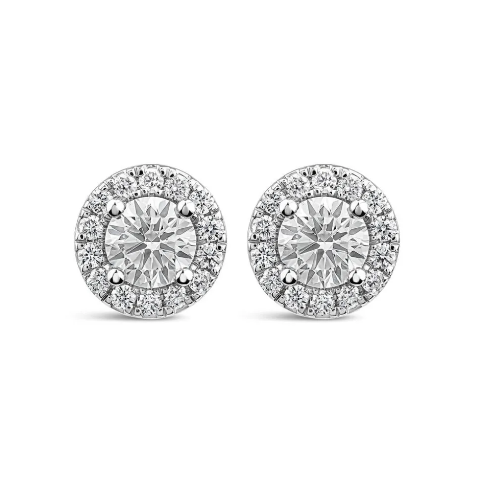 Born 9ct White Gold Lab Grown 1.06ct Diamond Halo Stud Earrings