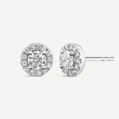 Born 9ct White Gold Lab Grown 0.82ct Diamond Halo Stud Earrings