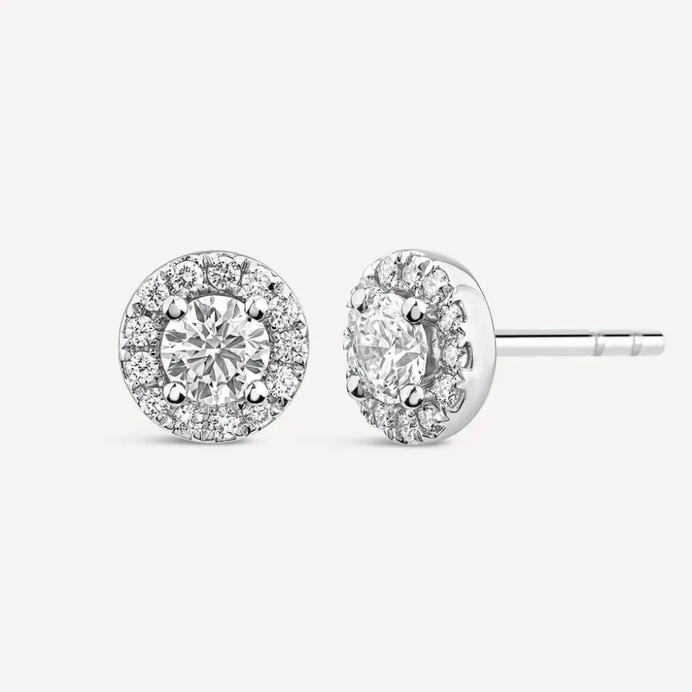 Born 9ct White Gold Lab Grown 0.82ct Diamond Halo Stud Earrings