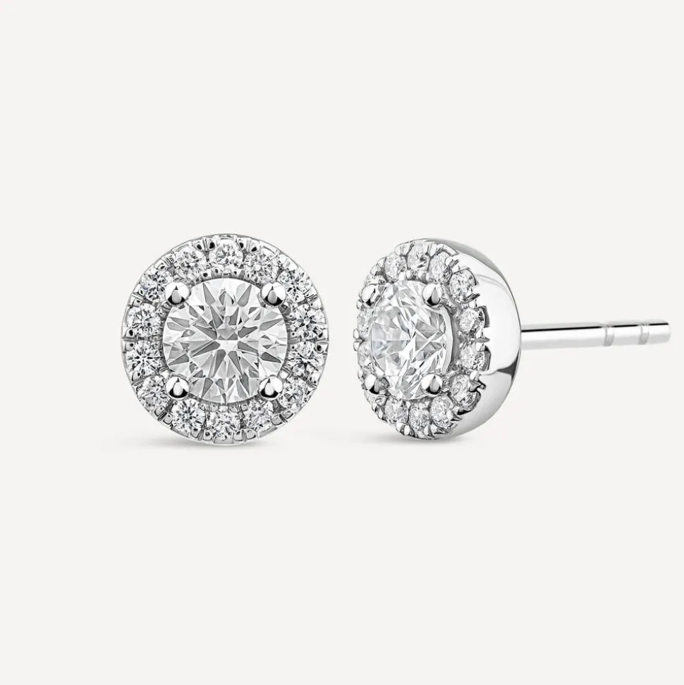 Born 9ct White Gold Lab Grown 1.06ct Diamond Halo Stud Earrings