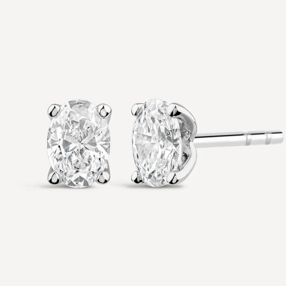 Born 9ct White Gold Lab Grown 0.80ct Diamond Oval Stud Earrings