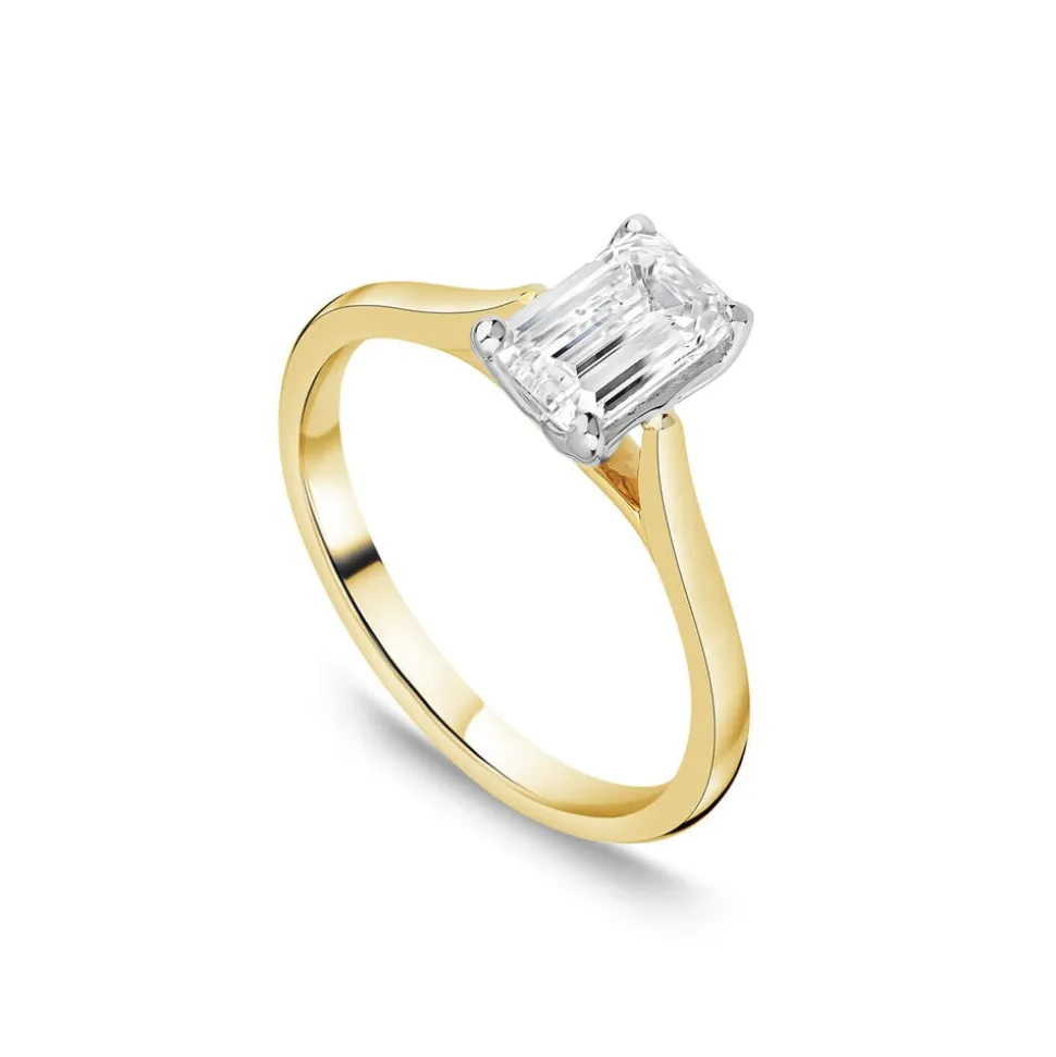 Born 18ct Yellow Gold 1ct Lab Grown Emerald Cut Diamond Ring