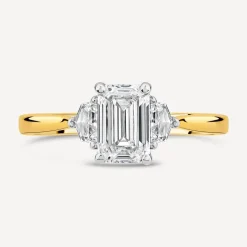 Born 18ct Yellow Gold 1.78ct Lab Grown Emerald Centre & Cadillac Shaped Sides Diamond Ring
