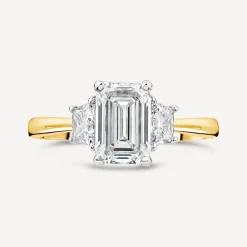 Born 18ct Yellow Gold 1.86ct Lab Grown Emerald Centre & Trapezoid Shaped Sides Diamond Ring