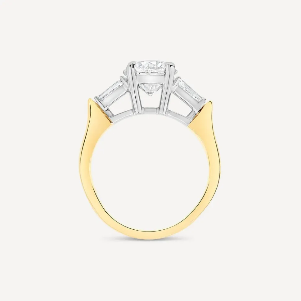 Born 18ct Yellow Gold 1.98ct Lab Grown Round Solitaire & Baguette Diamond Sides Ring