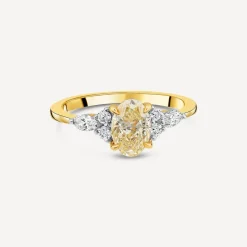 Born 18ct Yellow Gold 1.33ct Yellow Oval Centre & Round/Marquise Lab Grown Diamond Sides Ring