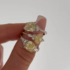 Born 18ct Yellow Gold 1.33ct Yellow Oval Centre & Round/Marquise Lab Grown Diamond Sides Ring