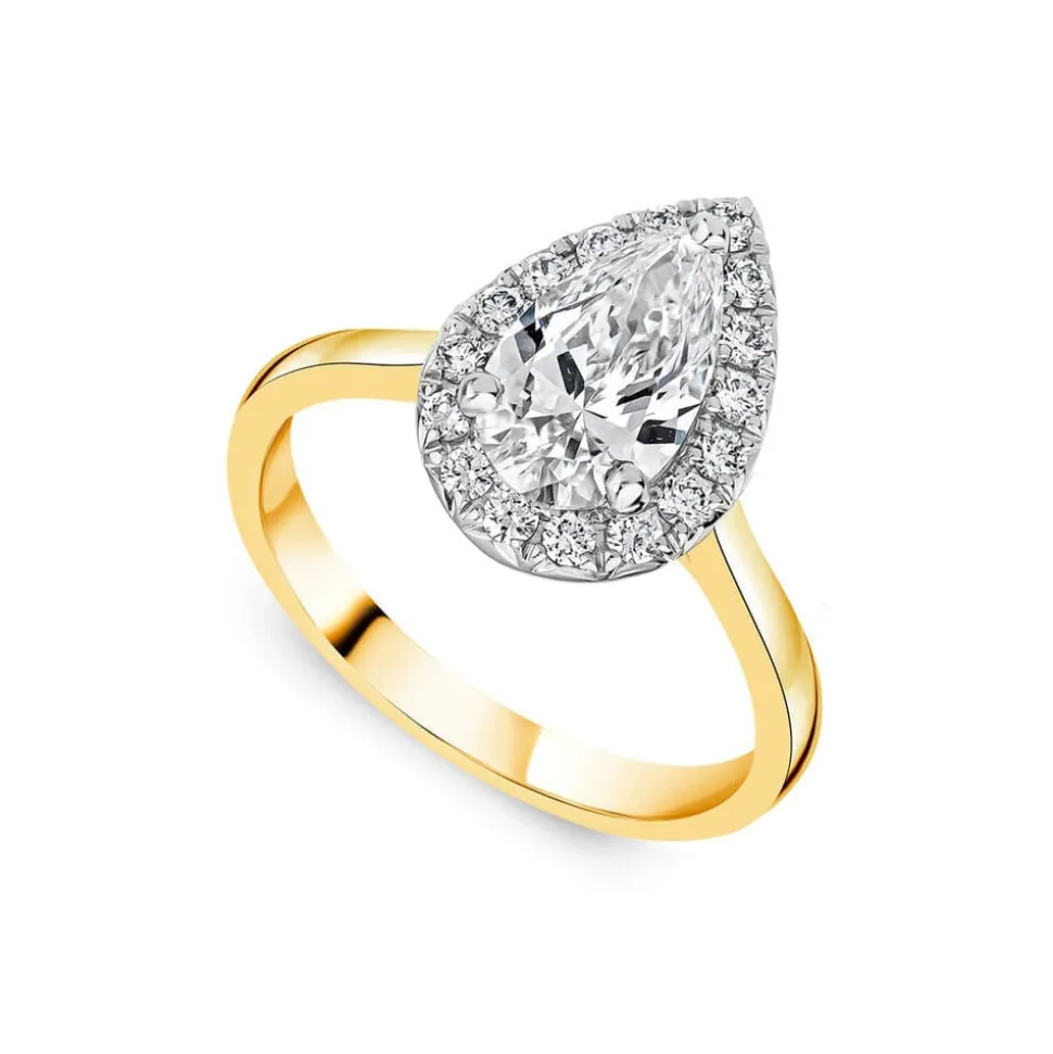 Born 18ct Yellow Gold Lab Grown 1.20ct Pear Halo Diamond Ring