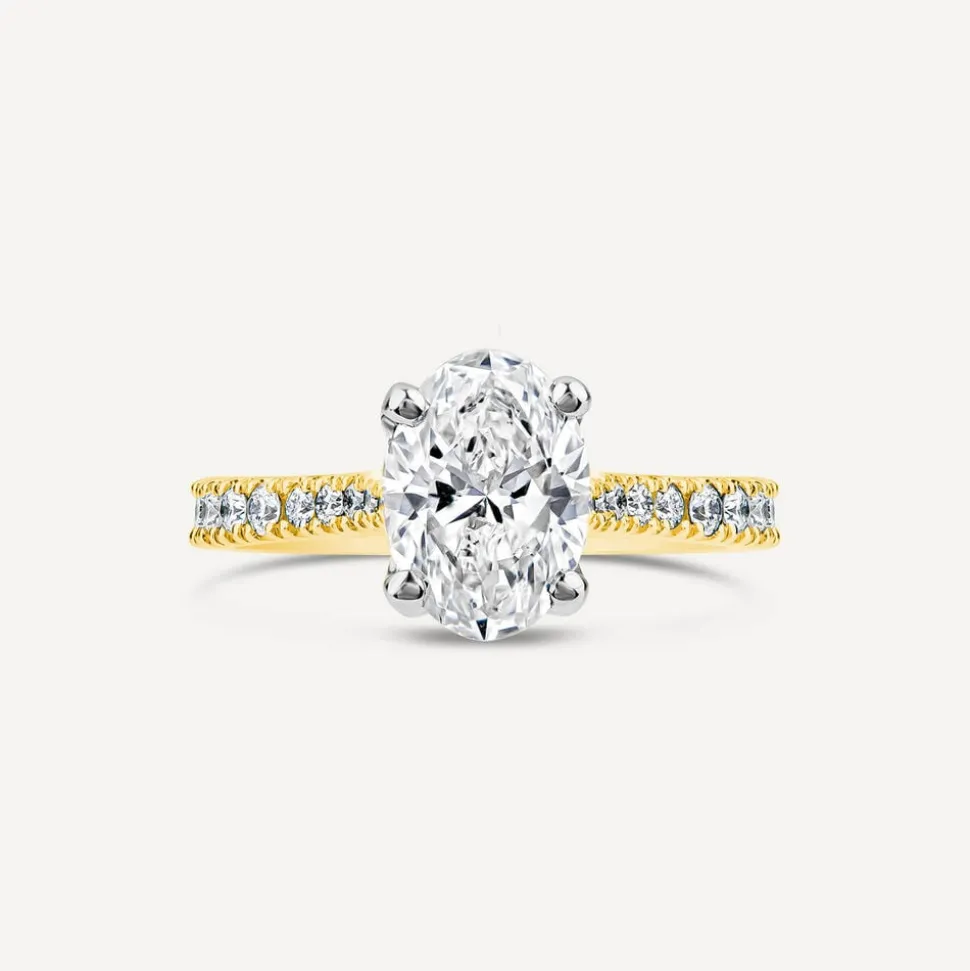 Born 18ct Yellow Gold Lab Grown 1.20ct Oval & Diamond Sides Ring