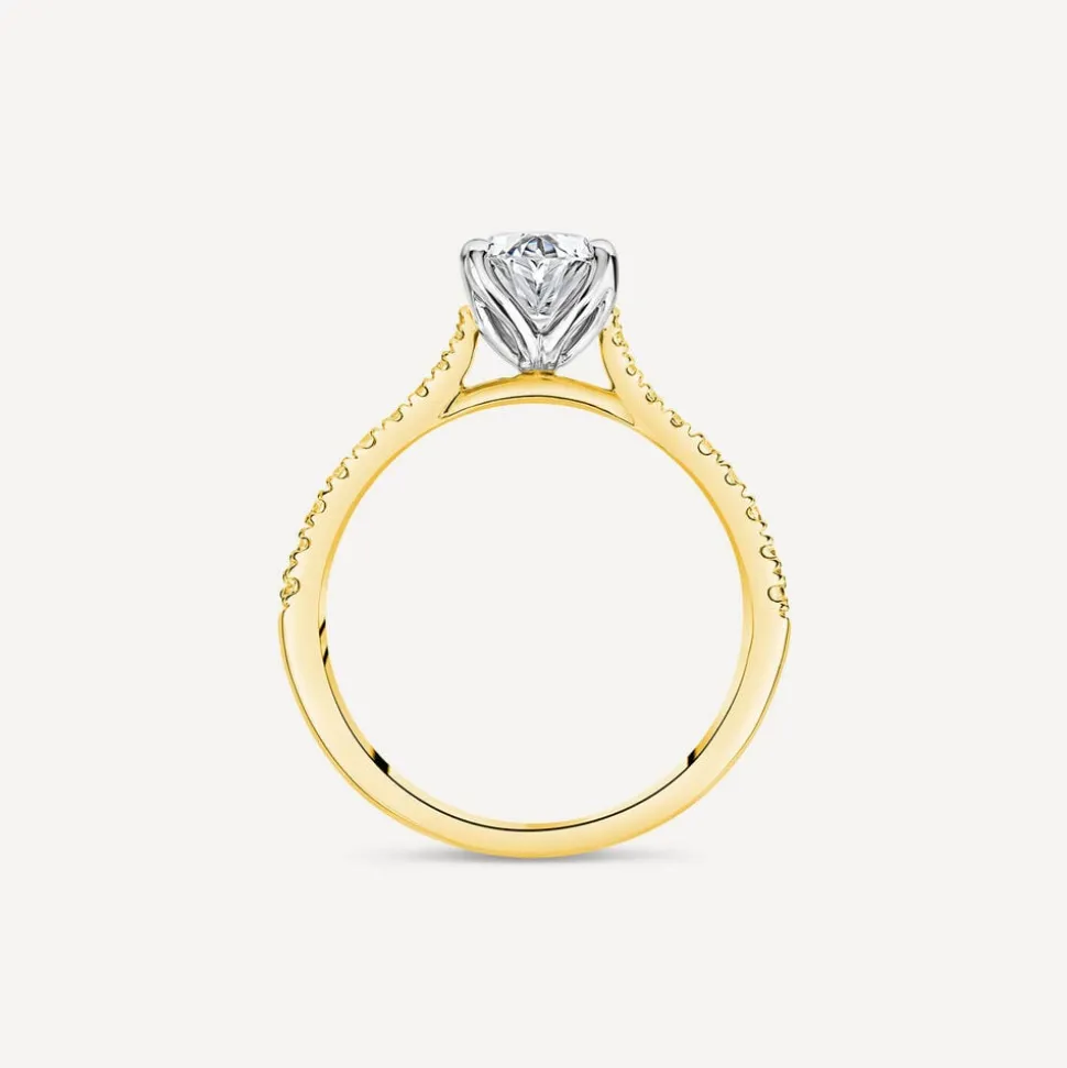 Born 18ct Yellow Gold Lab Grown 1.20ct Oval & Diamond Sides Ring