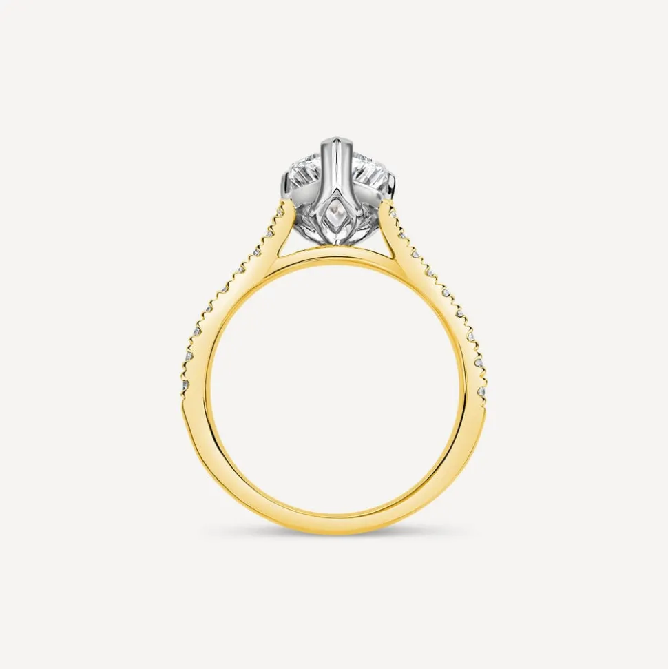 Born 18ct Yellow Gold Lab Grown 1.70ct Pear Solitaire & Diamond Sides Ring