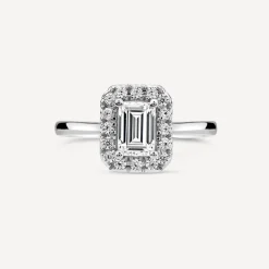 Born Platinum 1.20 Lab Grown Emerald Cut Halo Diamond Ring