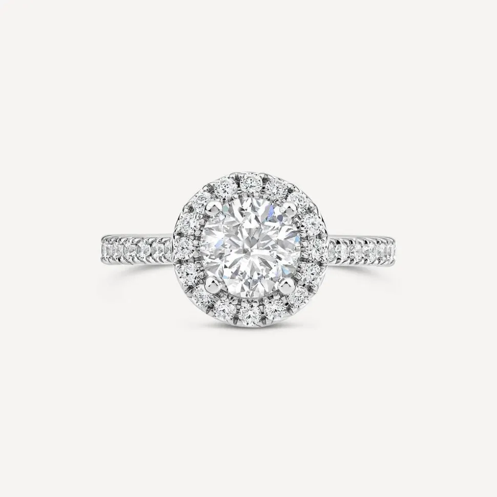 Born Platinum 1.40ct lab Grown Round Halo & Diamond Sides Ring