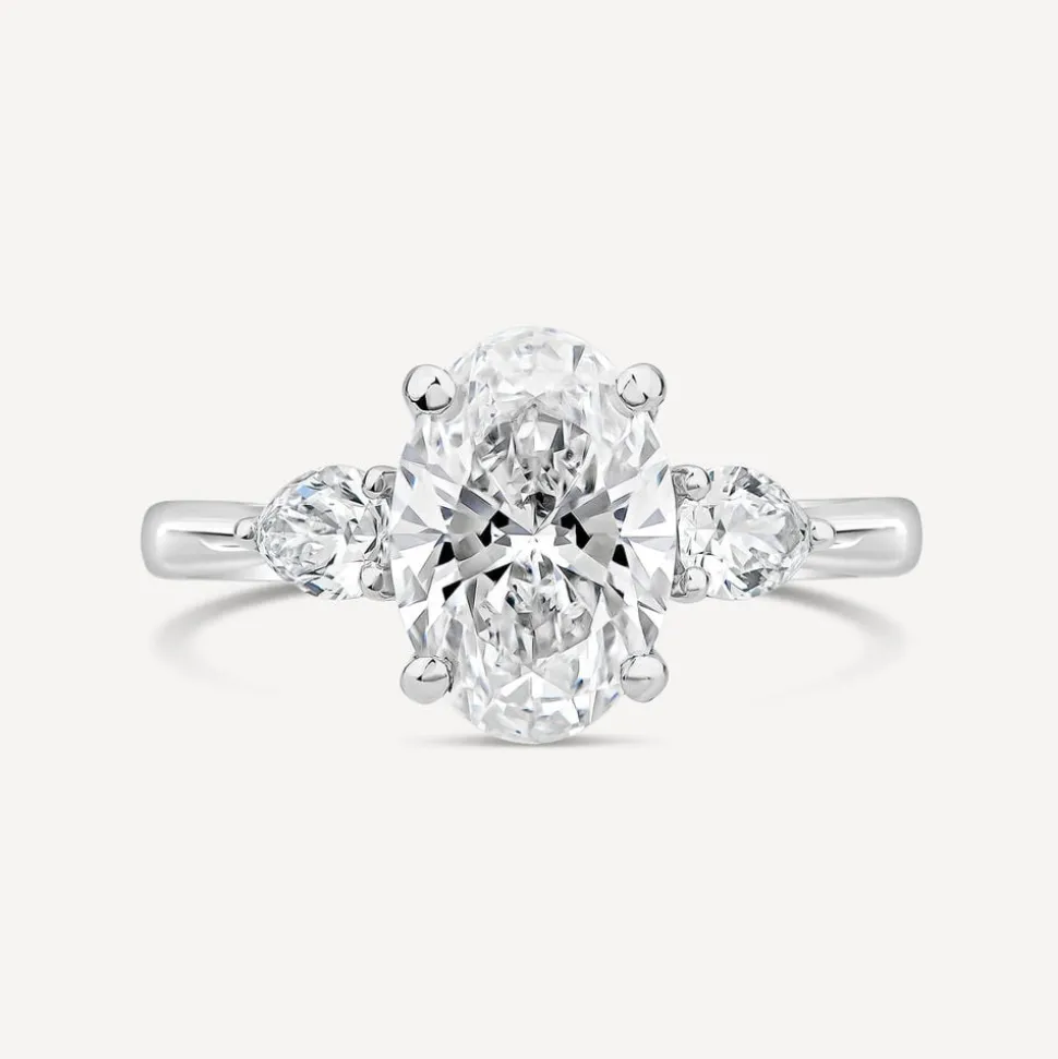 Born Platinum 2.40ct Lab Grown Oval Centre & Pear Sides Diamond Ring
