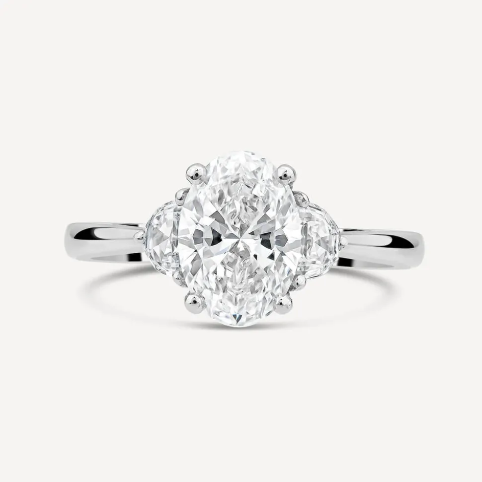 Born Platinum 1.78ct Lab Grown Oval Centre & Half Moon Shaped Sides Diamond Ring