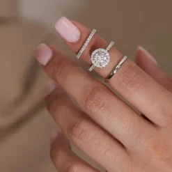 Born Platinum 1.40ct lab Grown Round Halo & Diamond Sides Ring