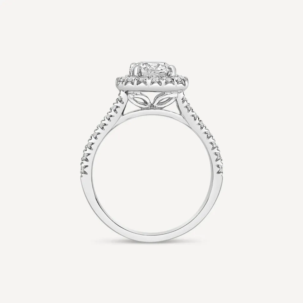 Born Platinum 1.40ct lab Grown Round Halo & Diamond Sides Ring