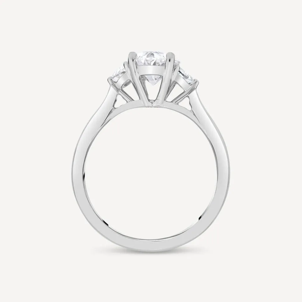 Born Platinum 1.78ct Lab Grown Oval Centre & Half Moon Shaped Sides Diamond Ring