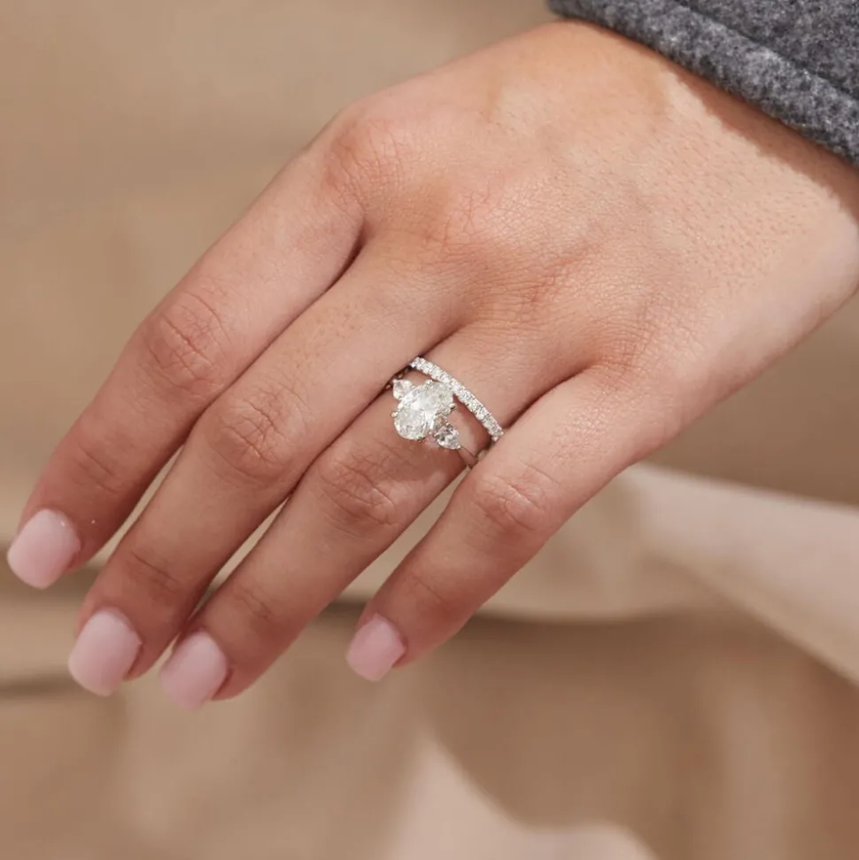 Born Platinum 2.40ct Lab Grown Oval Centre & Pear Sides Diamond Ring
