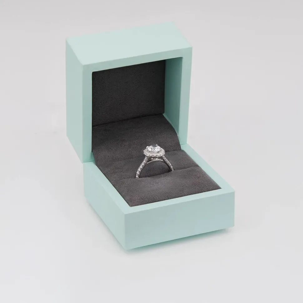 Born Platinum 1.40ct lab Grown Round Halo & Diamond Sides Ring