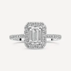 Born Platinum Lab Grown 1.40ct Emerald Cut Diamond Halo & Sides Ring