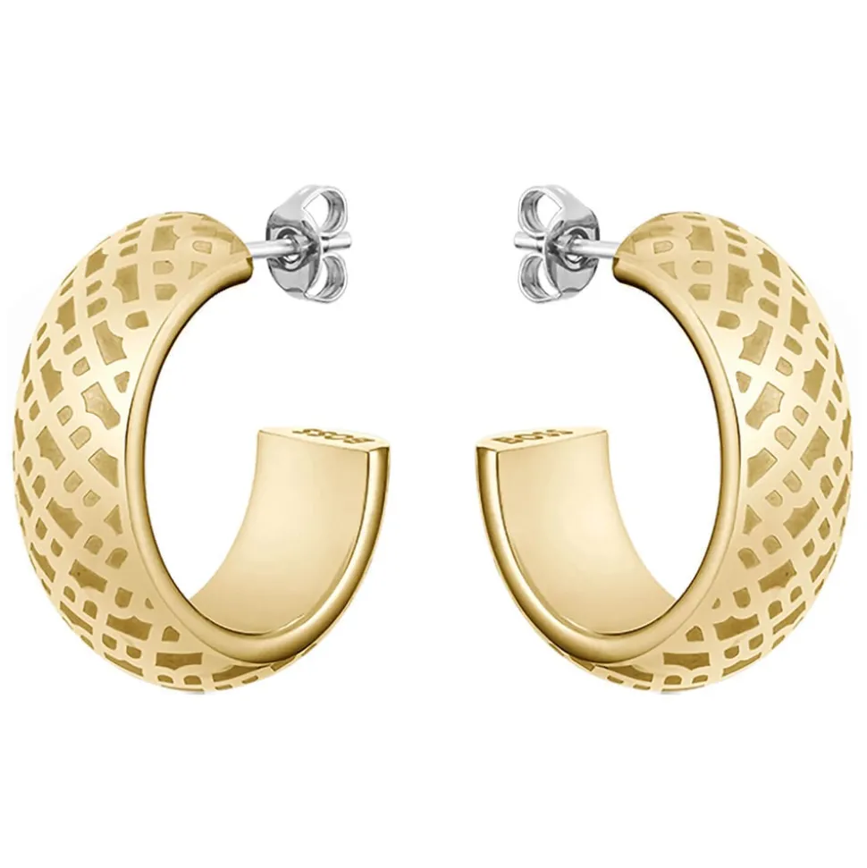 BOSS Aspen Yellow Gold IP Huggie Earrings