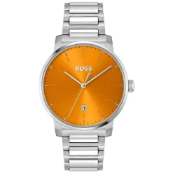 BOSS Dean 41mm Orange Dial Steel Bracelet Watch