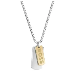 BOSS Devon Branded Double Tag Pendant Box Chain Steel Necklace