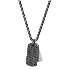 BOSS Devon Branded Double Tag Pendant Black IP Box Chain Steel Necklace