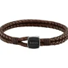 BOSS Double Rope Brown Leather Mens Bracelet