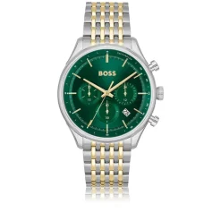 BOSS Gregor 45mm Green Dial Chronograph Two Toned Bracelet Watch