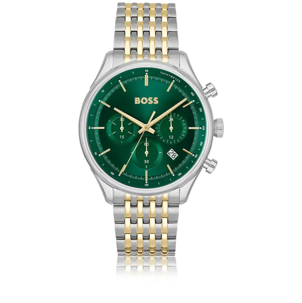 BOSS Gregor 45mm Green Dial Chronograph Two Toned Bracelet Watch