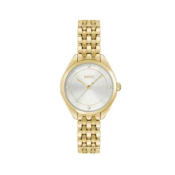 BOSS Mae 30mm Silver 3 Hand Dial Yellow Gold IP Bracelet Watch