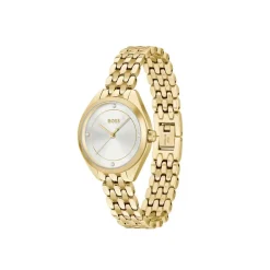 BOSS Mae 30mm Silver 3 Hand Dial Yellow Gold IP Bracelet Watch