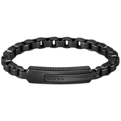 BOSS Orlado Black IP Chain & Plate Men's Bracelet