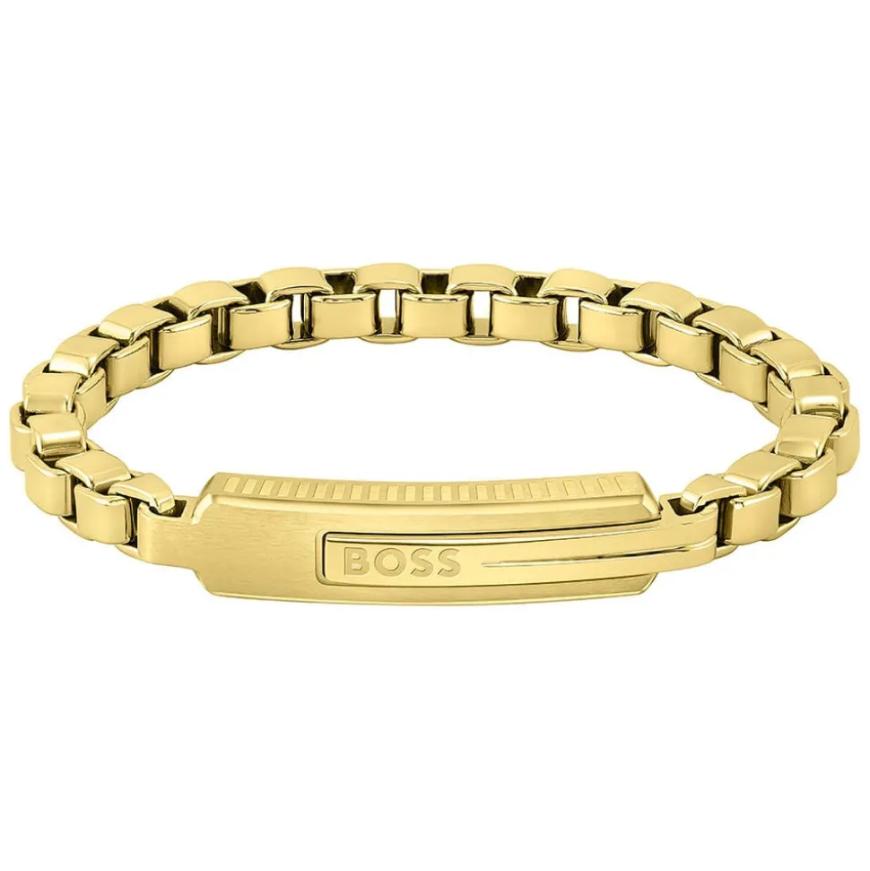BOSS Orlado Yellow IP Chain & Plate Men's Bracelet