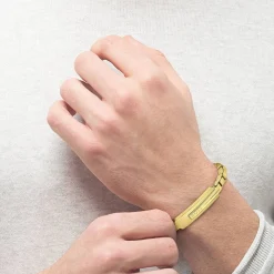 BOSS Orlado Yellow IP Chain & Plate Men's Bracelet