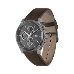 BOSS Peak 2.0 Chronograph 45mm Grey Matte Dial Brown Leather Strap Watch