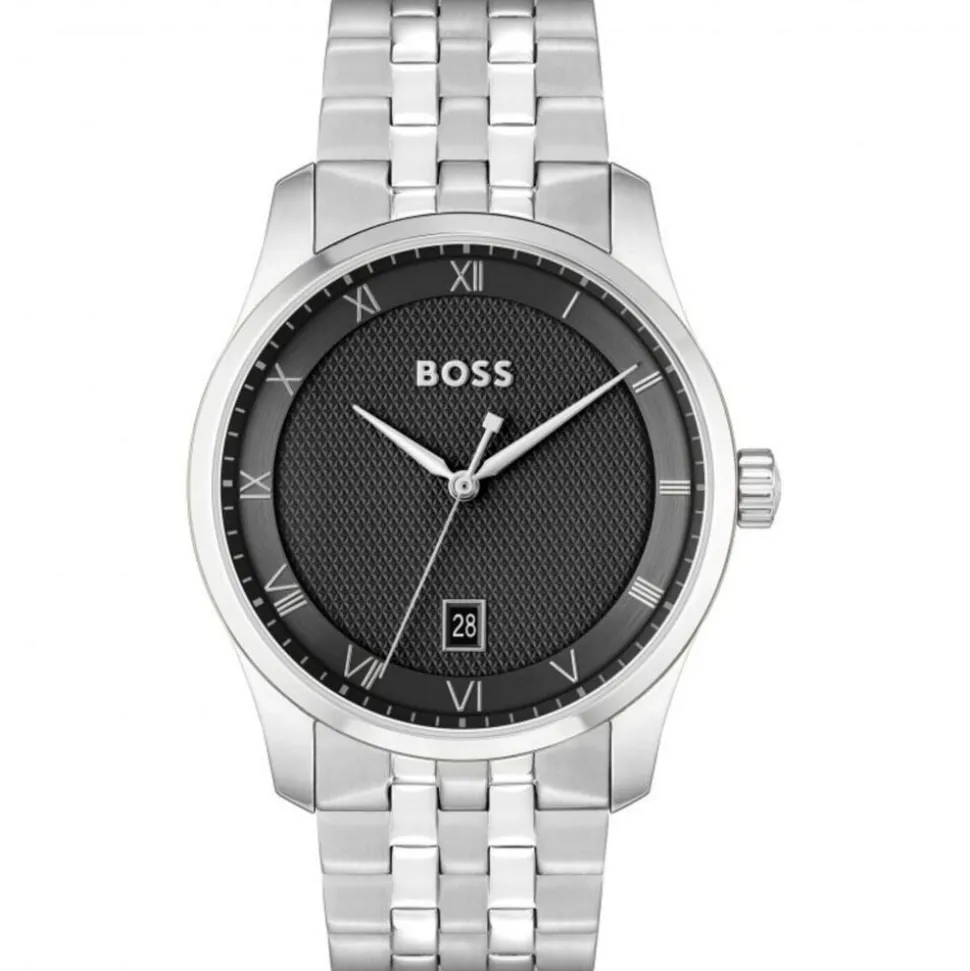 BOSS Principle 41mm Black Dial 3 Hands Mesh Bracelet Watch