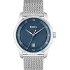 BOSS Principle 41mm Blue Dial 3 Hands Mesh Bracelet Watch