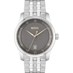 BOSS Principle 41mm Grey Dial 3 Hands Mesh Bracelet Watch