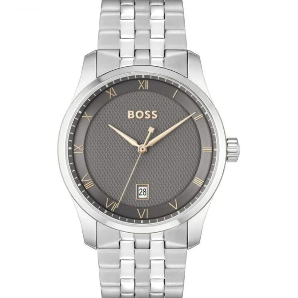 BOSS Principle 41mm Grey Dial 3 Hands Mesh Bracelet Watch