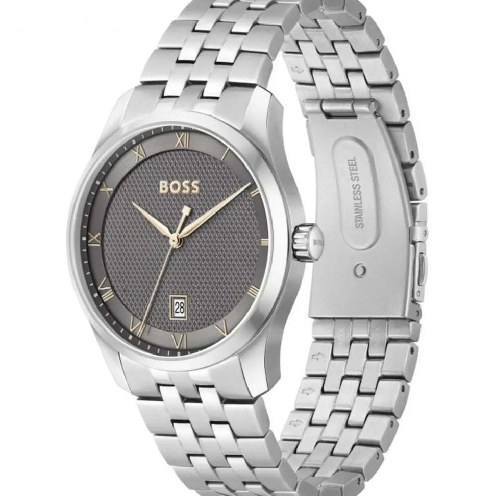 BOSS Principle 41mm Grey Dial 3 Hands Mesh Bracelet Watch