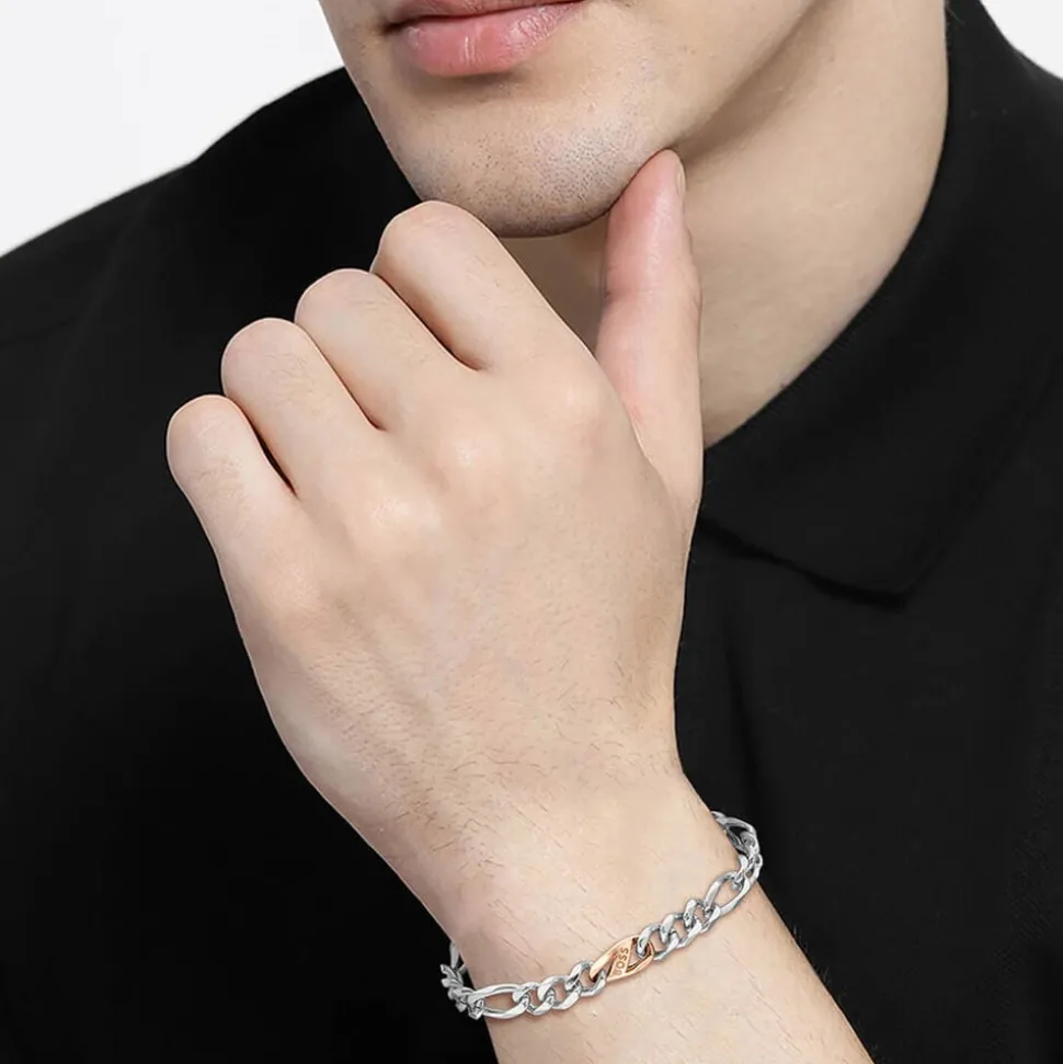 BOSS Rian Two Tone Branded Link Bracelet