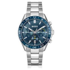 BOSS Runner Chronograph 44mm Blue Dial Steel Bracelet Watch
