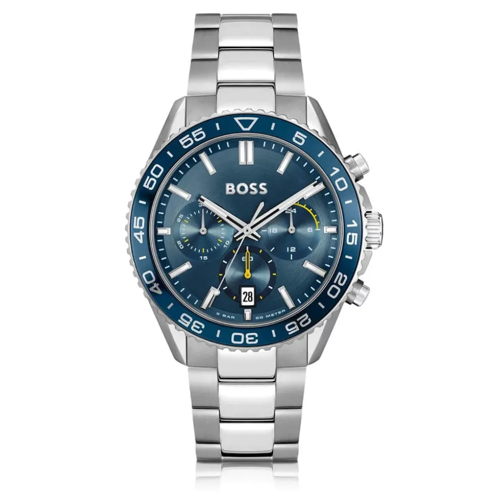 BOSS Runner Chronograph 44mm Blue Dial Steel Bracelet Watch